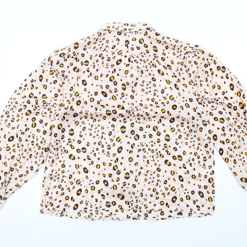 Topshop Womens Pink Animal Print Polyester Basic Button-Up Size 14 Collared - Leopard Print