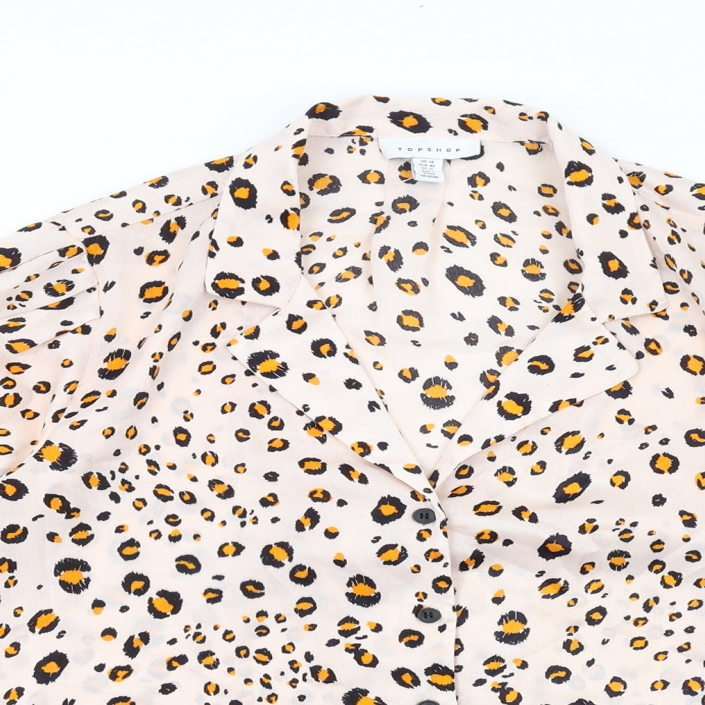 Topshop Womens Pink Animal Print Polyester Basic Button-Up Size 14 Collared - Leopard Print