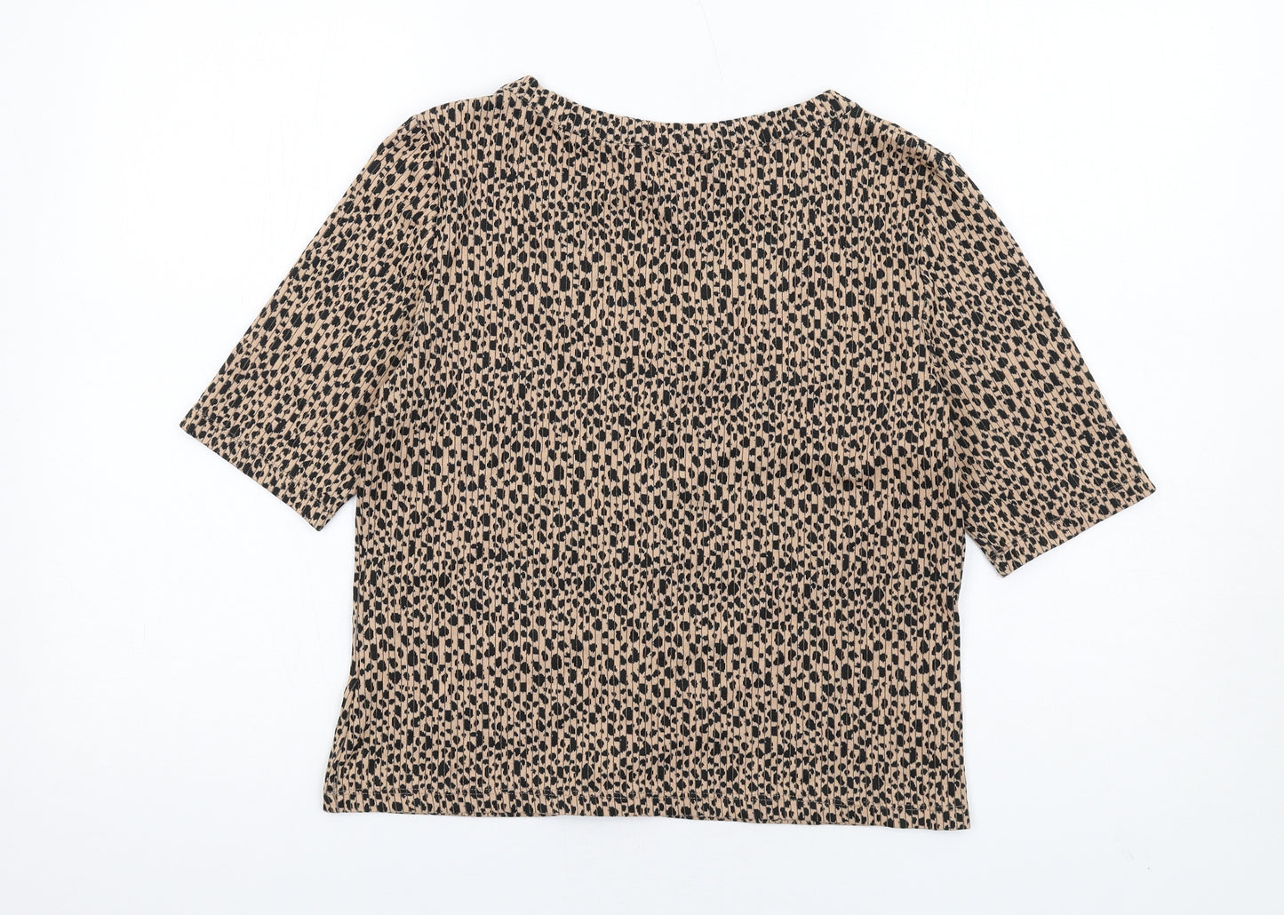 Warehouse Womens Brown Animal Print Polyester Cropped T-Shirt Size 16 V-Neck