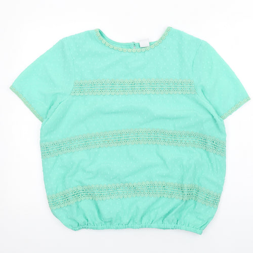 Cotton Traders Womens Green Polyester Basic Blouse Size 16 Round Neck - Crochet Trims