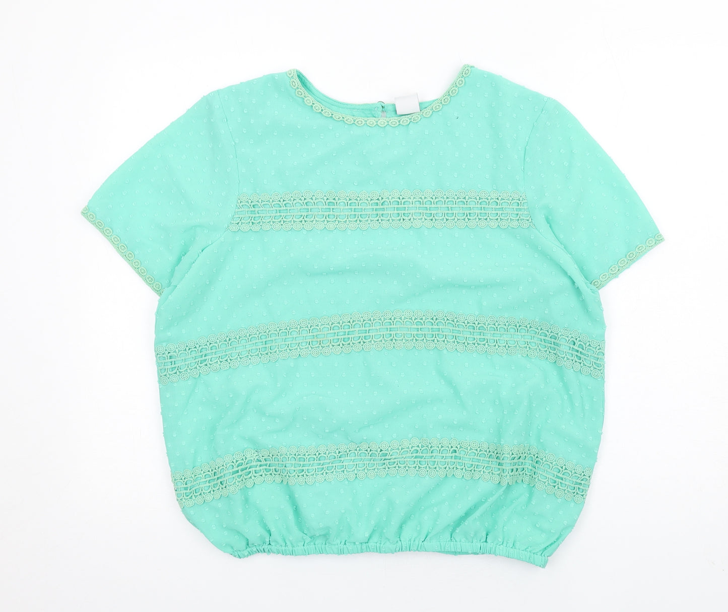 Cotton Traders Womens Green Polyester Basic Blouse Size 16 Round Neck - Crochet Trims