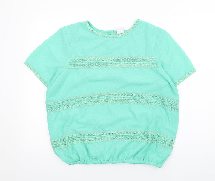 Cotton Traders Womens Green Polyester Basic Blouse Size 16 Round Neck - Crochet Trims
