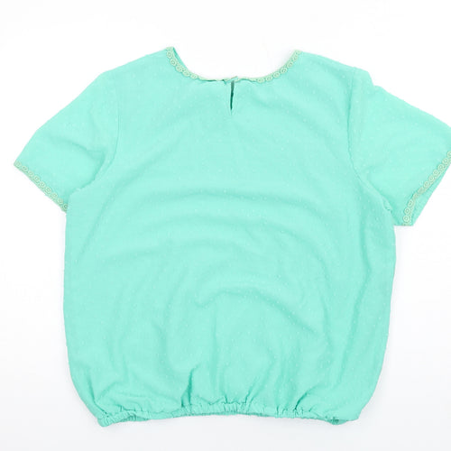 Cotton Traders Womens Green Polyester Basic Blouse Size 16 Round Neck - Crochet Trims