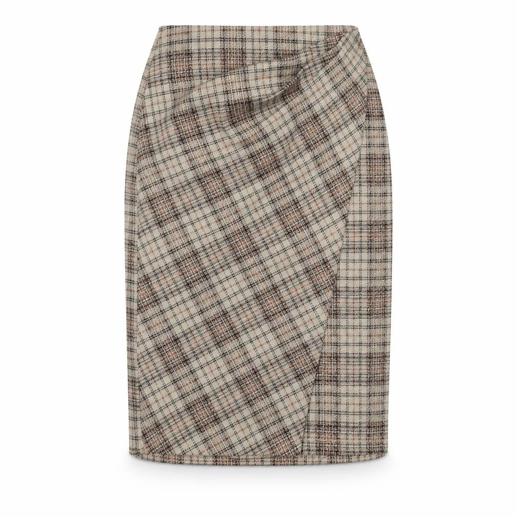 Front view of Max Studio women’s brown plaid polyester straight & pencil skirt, size S