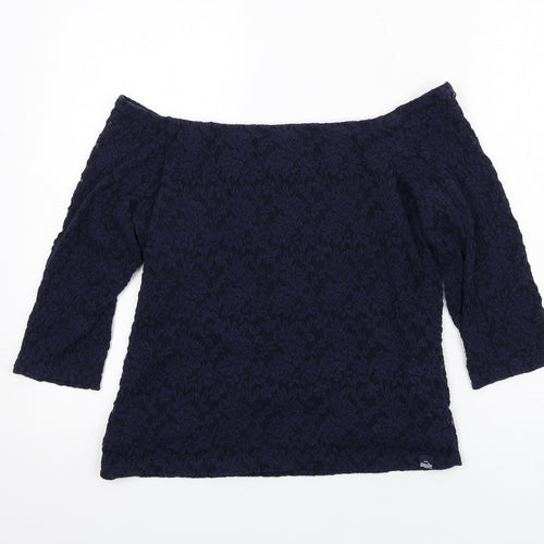 Superdry Womens Blue Cotton Basic T-Shirt Size XL Off the Shoulder - Lace Overlay