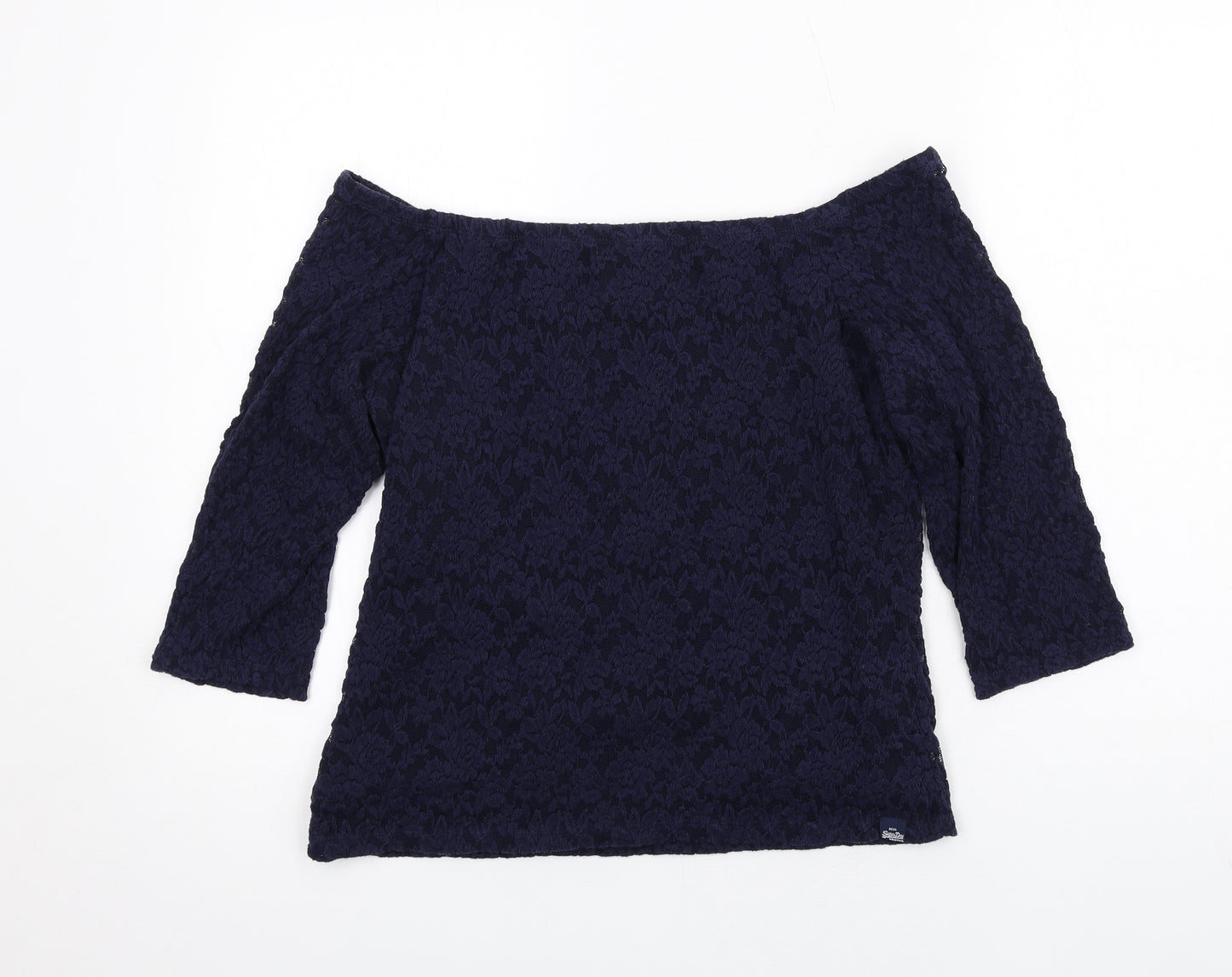 Superdry Womens Blue Cotton Basic T-Shirt Size XL Off the Shoulder - Lace Overlay