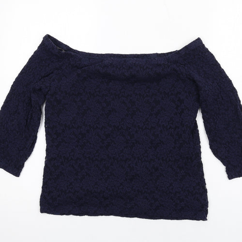 Superdry Womens Blue Cotton Basic T-Shirt Size XL Off the Shoulder - Lace Overlay