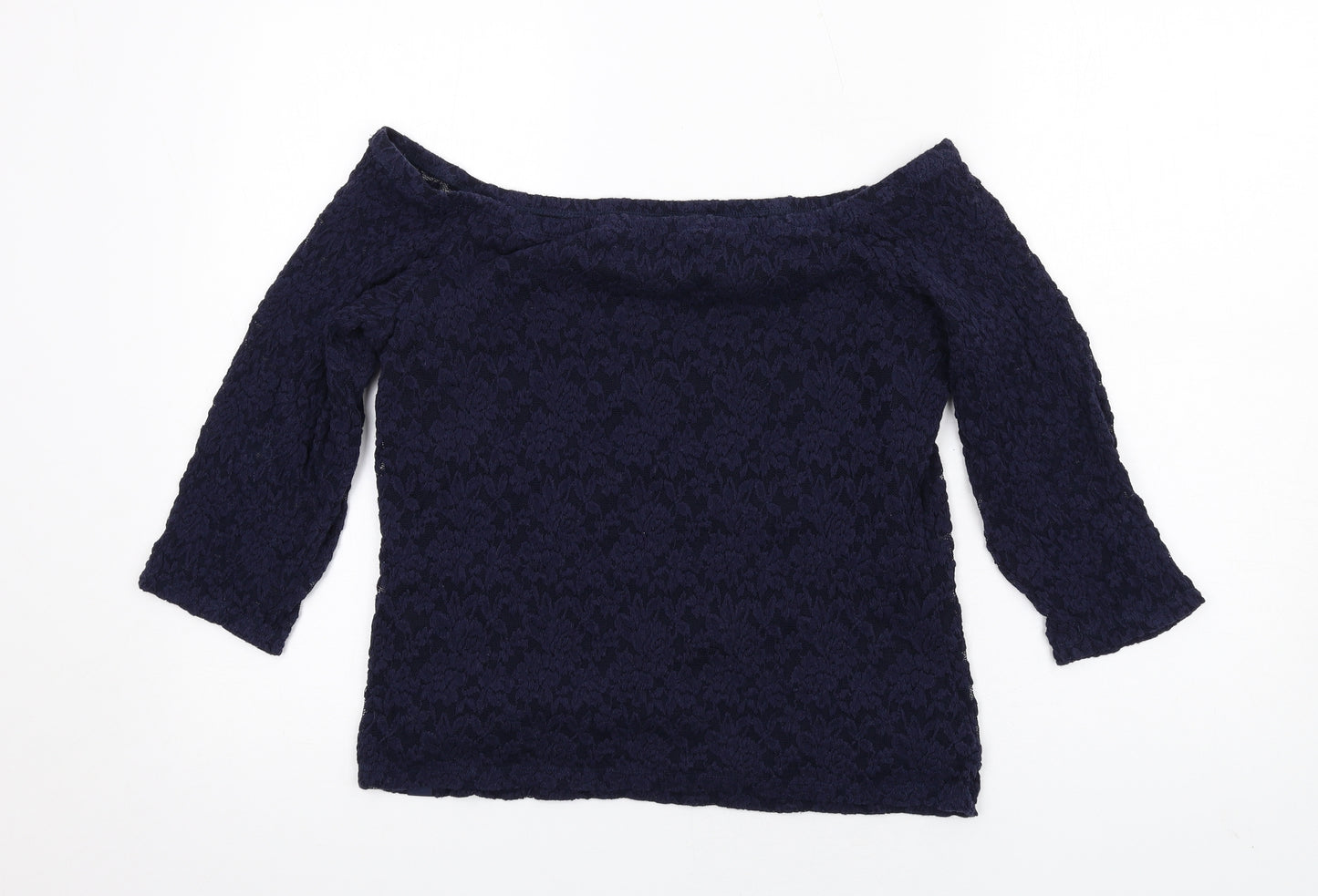 Superdry Womens Blue Cotton Basic T-Shirt Size XL Off the Shoulder - Lace Overlay