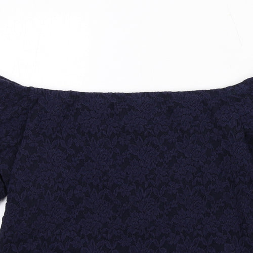 Superdry Womens Blue Cotton Basic T-Shirt Size XL Off the Shoulder - Lace Overlay