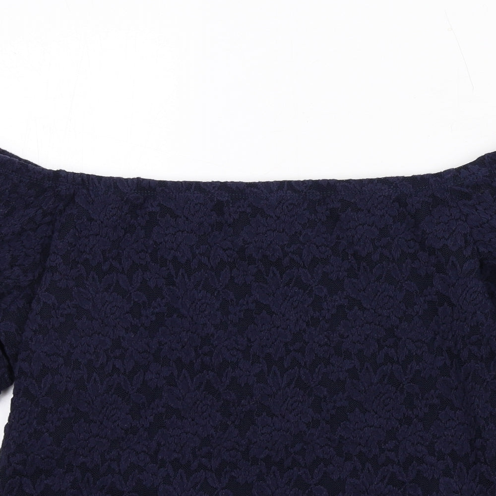 Superdry Womens Blue Cotton Basic T-Shirt Size XL Off the Shoulder - Lace Overlay