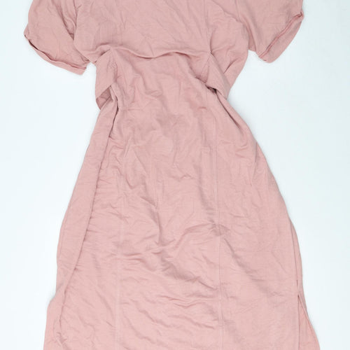 Warehouse Womens Pink Viscose Shirt Dress Size 14 Collared Button - Split side, Tie waist