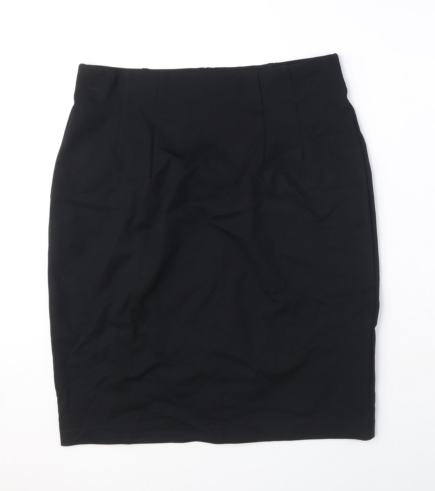 Marks and Spencer Womens Black Viscose Straight & Pencil Skirt Size 16 - Pleat Detail Elastic Waist
