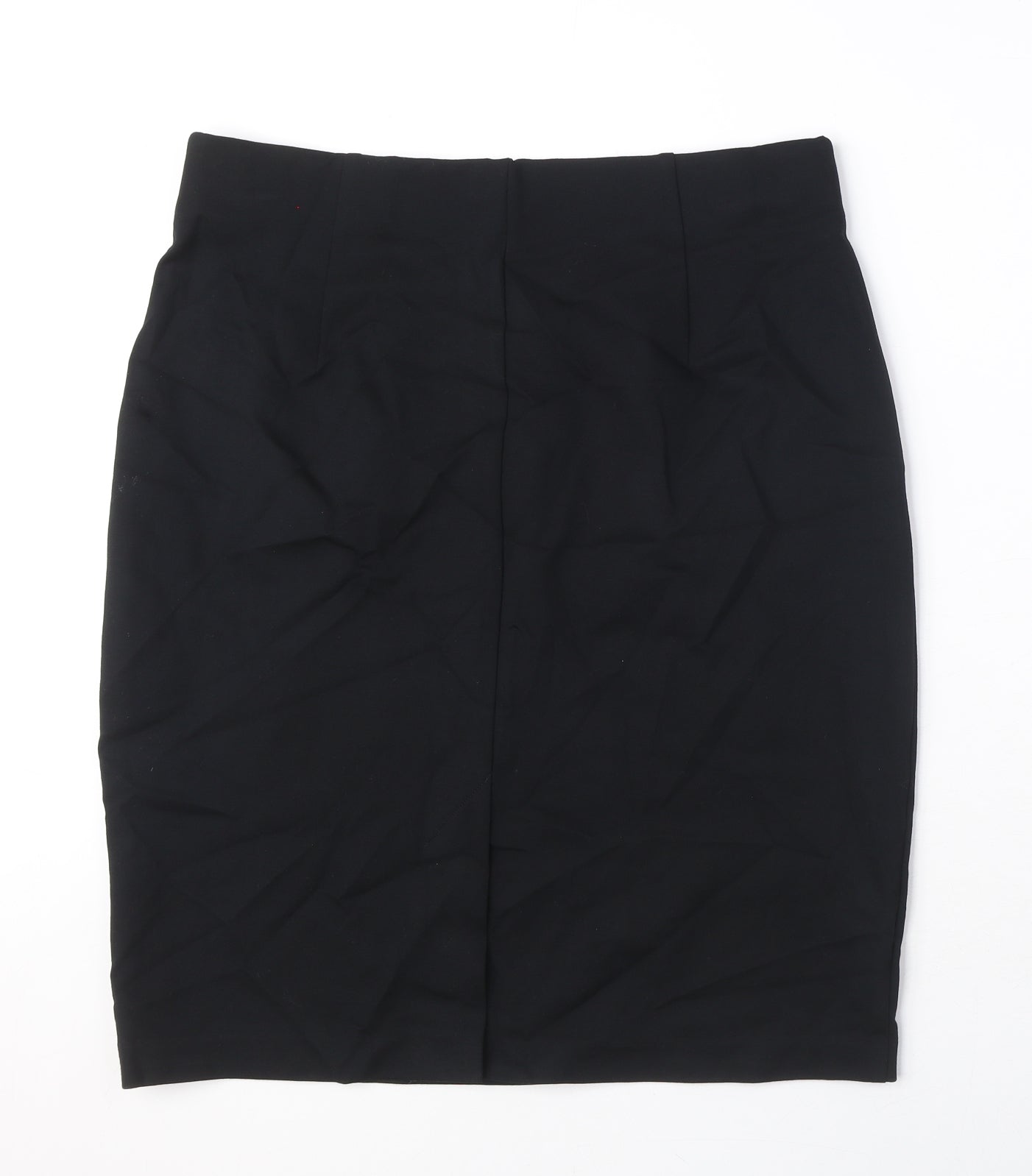 Marks and Spencer Womens Black Viscose Straight & Pencil Skirt Size 16 - Pleat Detail Elastic Waist