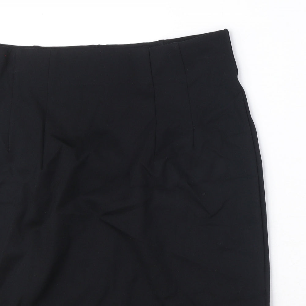 Marks and Spencer Womens Black Viscose Straight & Pencil Skirt Size 16 - Pleat Detail Elastic Waist