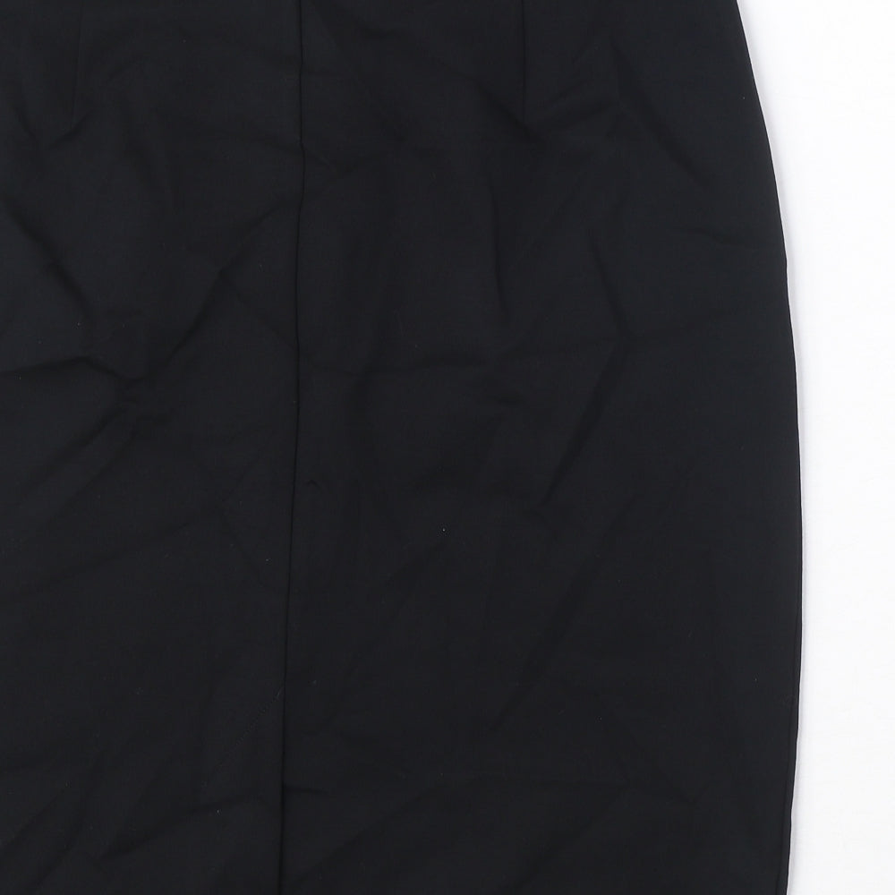 Marks and Spencer Womens Black Viscose Straight & Pencil Skirt Size 16 - Pleat Detail Elastic Waist
