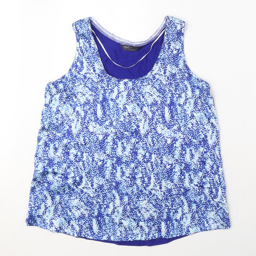 Marks and Spencer Womens Blue Geometric Polyester Basic Tank Size 8 Boat Neck