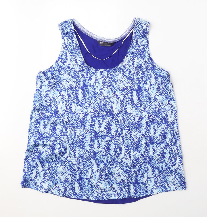 Marks and Spencer Womens Blue Geometric Polyester Basic Tank Size 8 Boat Neck