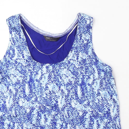 Marks and Spencer Womens Blue Geometric Polyester Basic Tank Size 8 Boat Neck