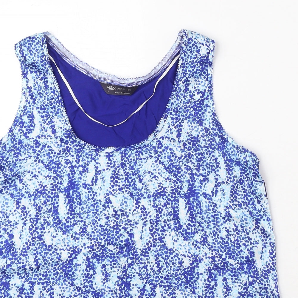 Marks and Spencer Womens Blue Geometric Polyester Basic Tank Size 8 Boat Neck
