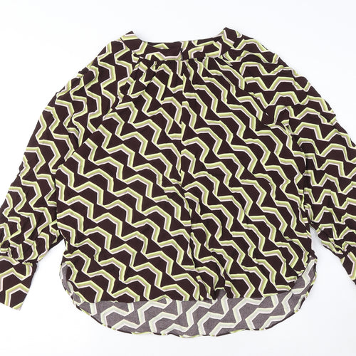 Autograph Womens Brown Geometric Viscose Basic Blouse Size 14 Round Neck