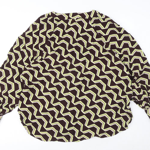 Autograph Womens Brown Geometric Viscose Basic Blouse Size 14 Round Neck
