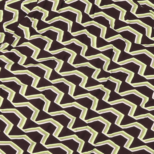 Autograph Womens Brown Geometric Viscose Basic Blouse Size 14 Round Neck