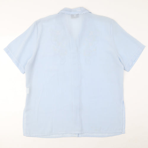 Saloos Womens Blue Striped Polyester Basic Button-Up Size 16 Collared - Embroidered flowers