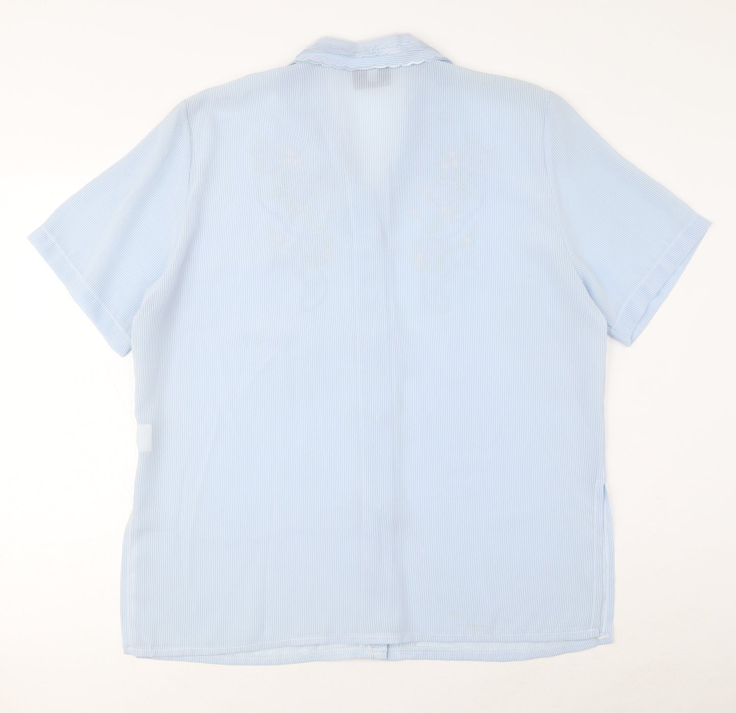Saloos Womens Blue Striped Polyester Basic Button-Up Size 16 Collared - Embroidered flowers