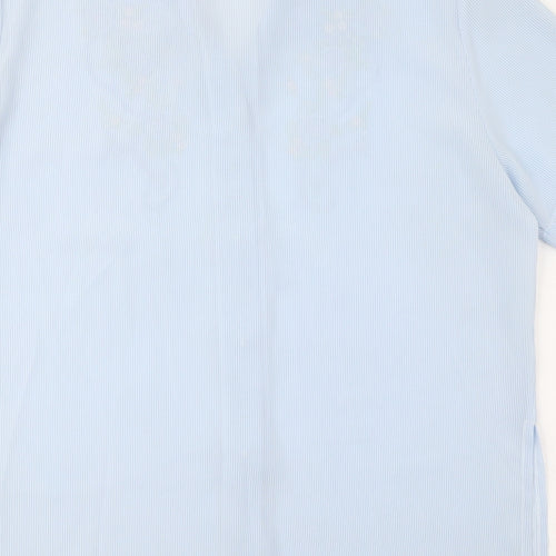Saloos Womens Blue Striped Polyester Basic Button-Up Size 16 Collared - Embroidered flowers