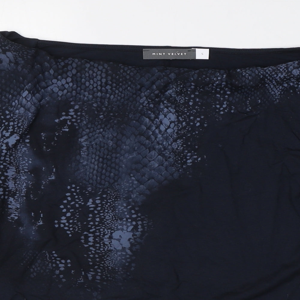 Mint Velvet Womens Blue Animal Print Viscose Basic Blouse Size S Boat Neck - Snake print