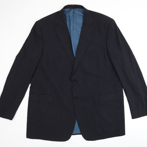 Marks and Spencer Mens Blue Striped Polyester Jacket Suit Jacket Size 48 Regular