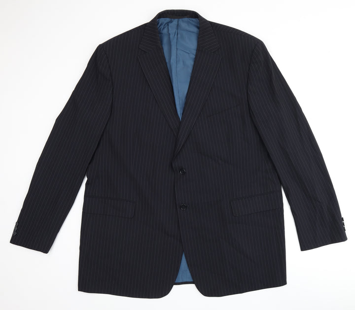 Marks and Spencer Mens Blue Striped Polyester Jacket Suit Jacket Size 48 Regular