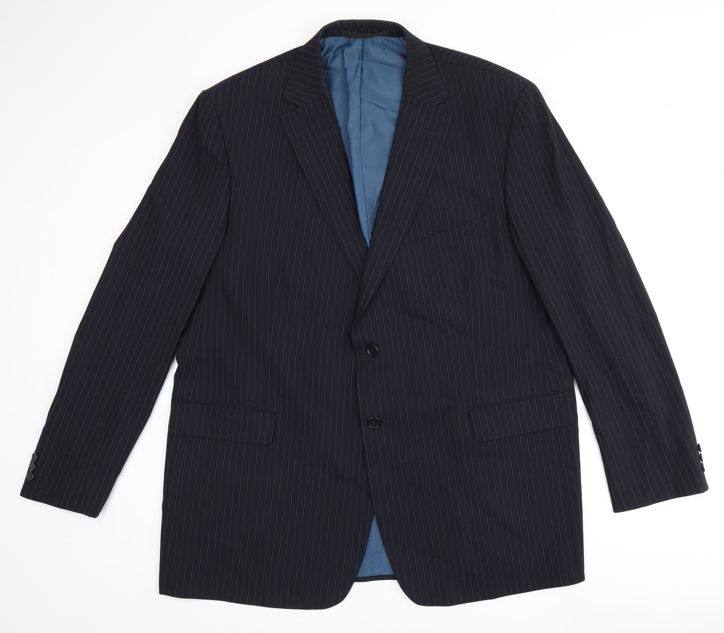 Marks and Spencer Mens Blue Striped Polyester Jacket Suit Jacket Size 48 Regular
