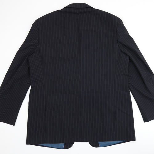 Marks and Spencer Mens Blue Striped Polyester Jacket Suit Jacket Size 48 Regular