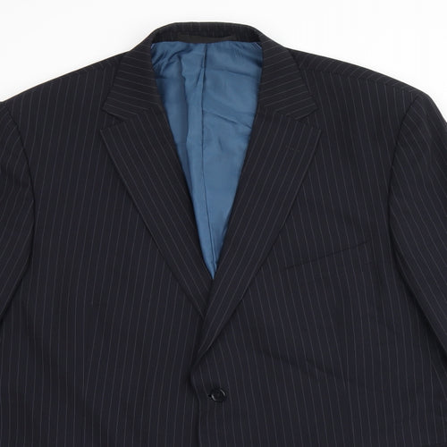 Marks and Spencer Mens Blue Striped Polyester Jacket Suit Jacket Size 48 Regular