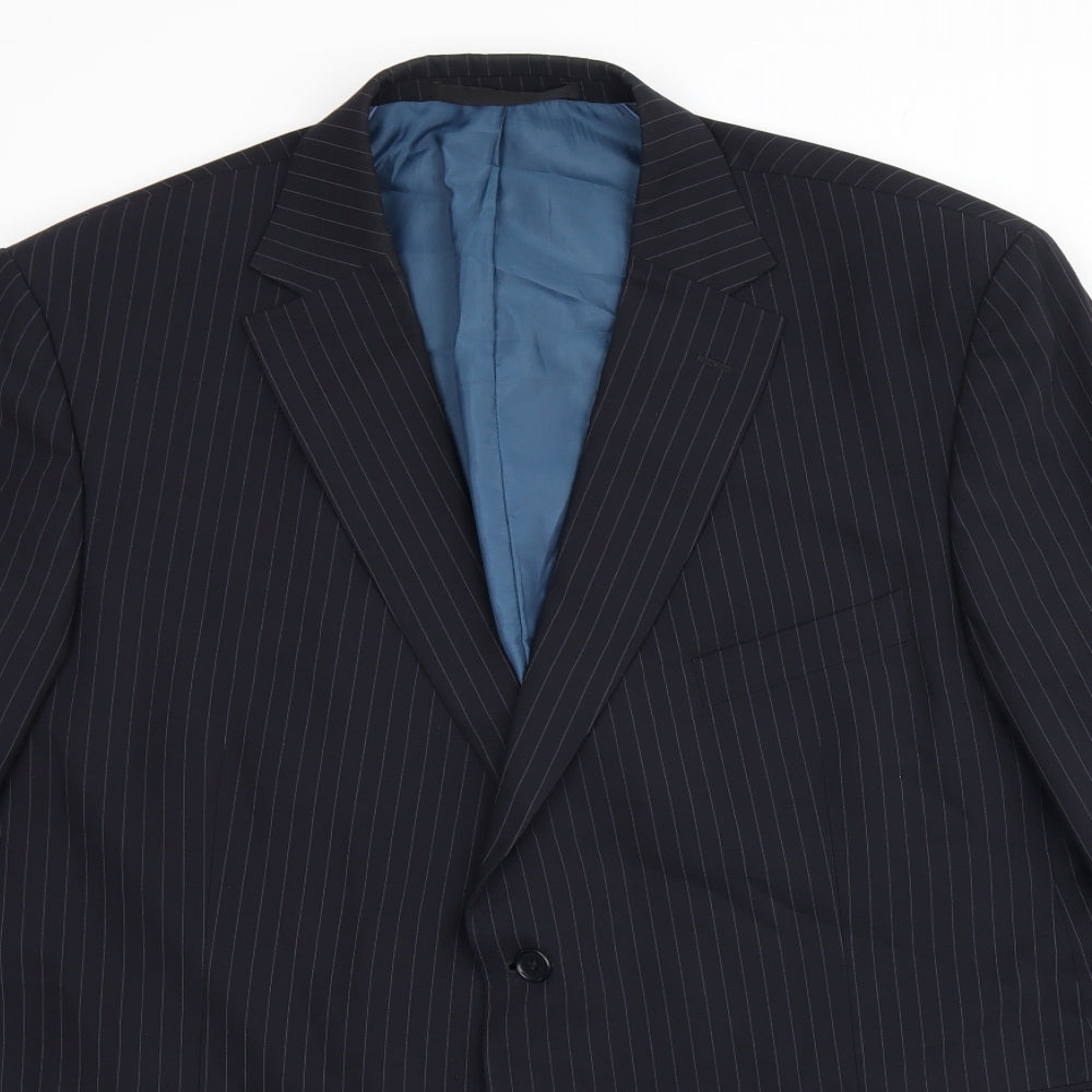 Marks and Spencer Mens Blue Striped Polyester Jacket Suit Jacket Size 48 Regular