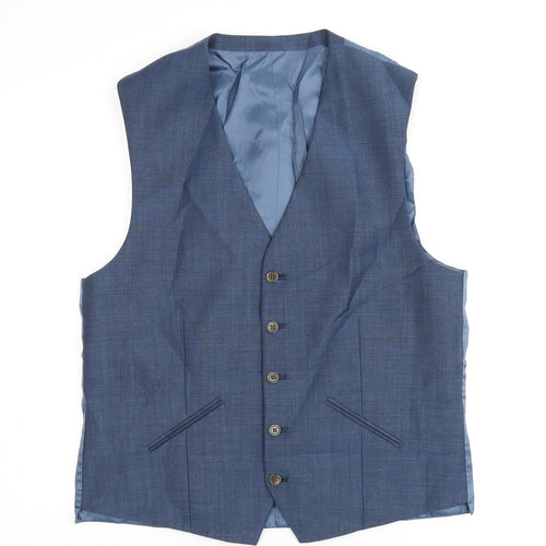 Fellini Mens Blue Polyester Jacket Suit Waistcoat Size 40 Regular