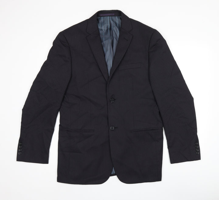 NEXT Mens Blue Striped Polyester Jacket Suit Jacket Size 38 Regular