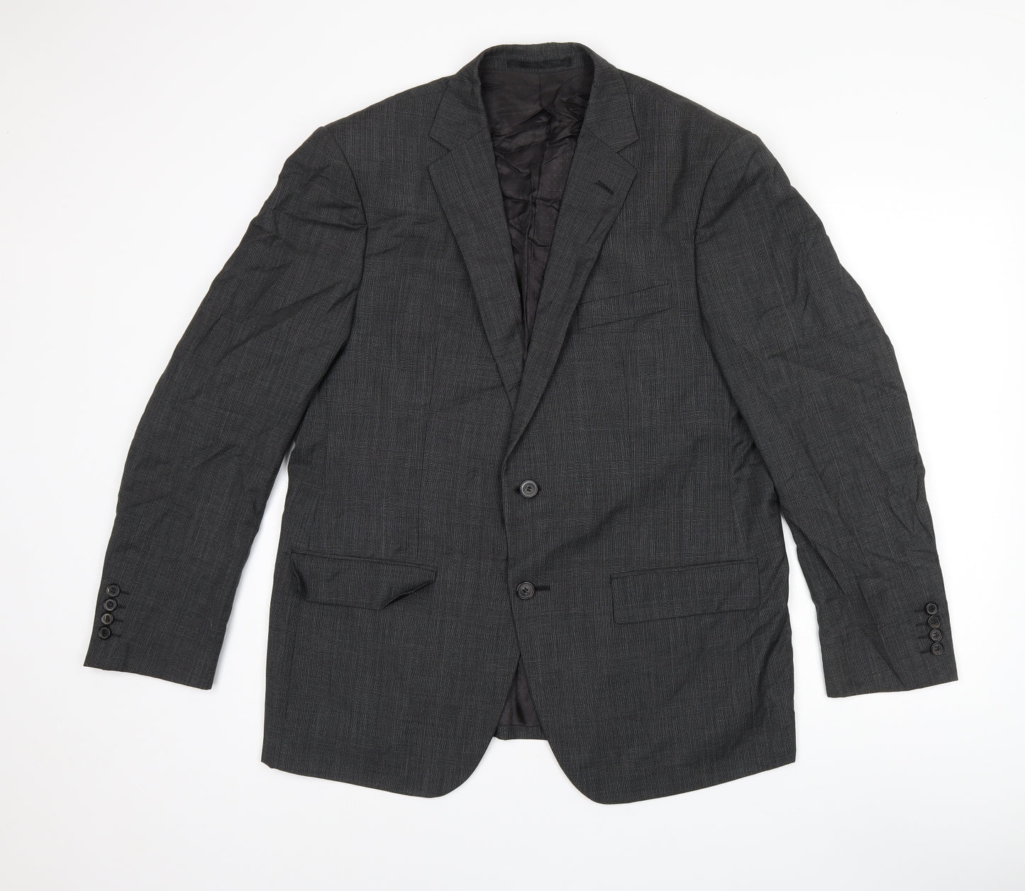 Marks and Spencer Mens Grey Plaid Wool Jacket Suit Jacket Size 42 Regular