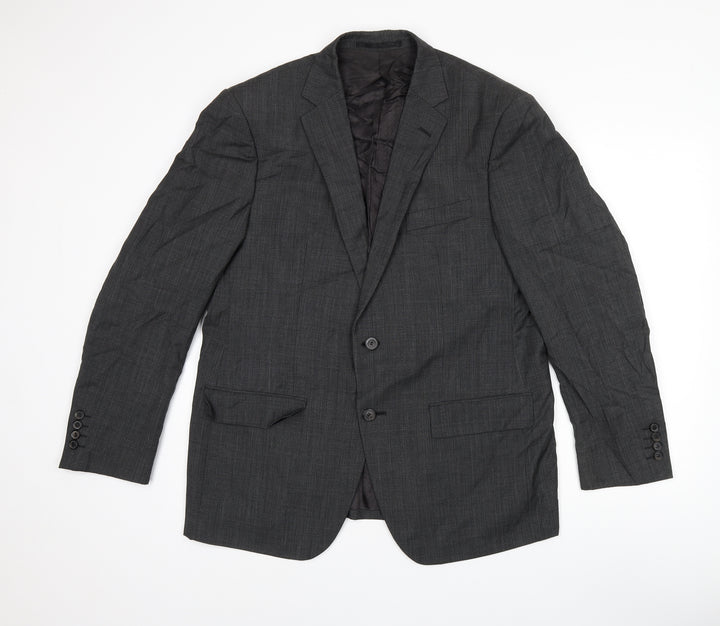 Marks and Spencer Mens Grey Plaid Wool Jacket Suit Jacket Size 42 Regular