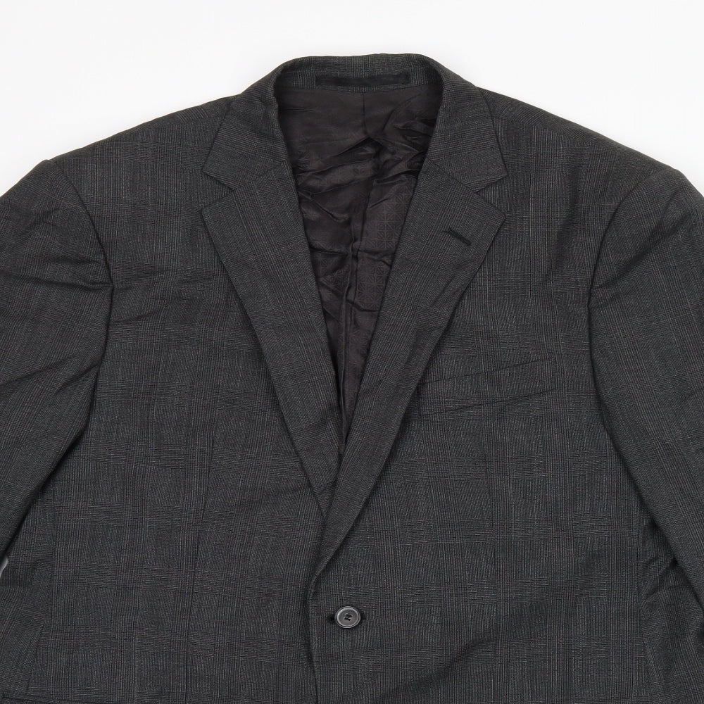 Marks and Spencer Mens Grey Plaid Wool Jacket Suit Jacket Size 42 Regular