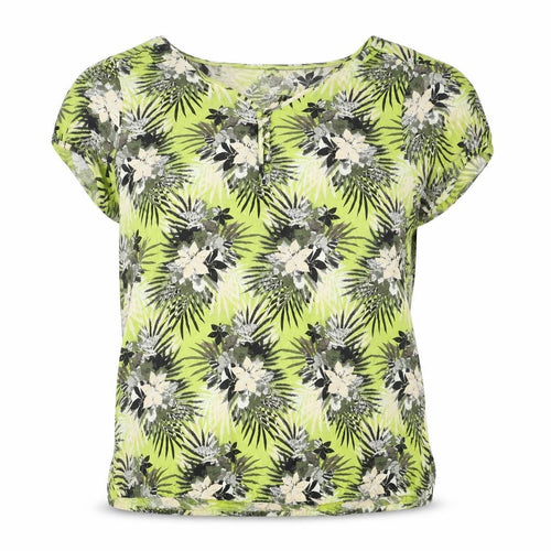 Maine Womens Green Floral Cotton Basic T-Shirt Size 10 V-Neck