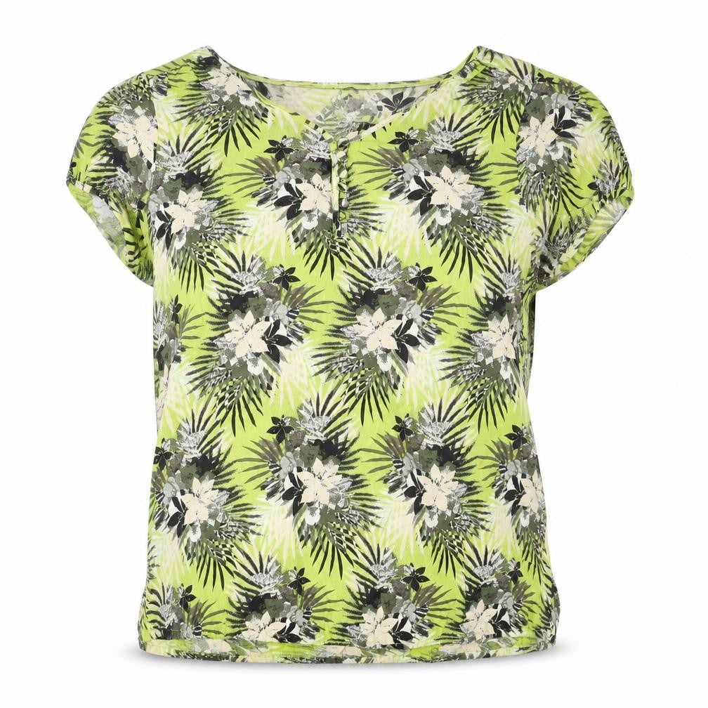 Maine Womens Green Floral Cotton Basic T-Shirt Size 10 V-Neck