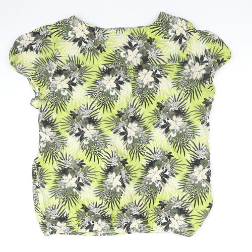 Maine Womens Green Floral Cotton Basic T-Shirt Size 10 V-Neck