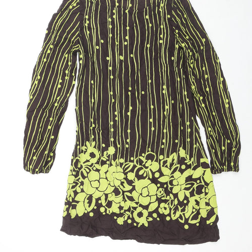 MK Womens Brown Geometric Viscose Tunic Blouse Size 10 Round Neck - Flowers