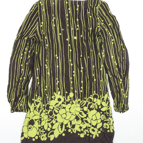 MK Womens Brown Geometric Viscose Tunic Blouse Size 10 Round Neck - Flowers