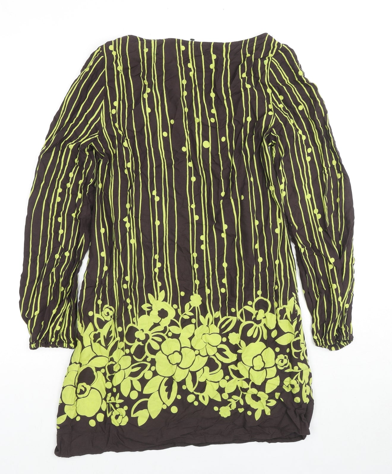 MK Womens Brown Geometric Viscose Tunic Blouse Size 10 Round Neck - Flowers