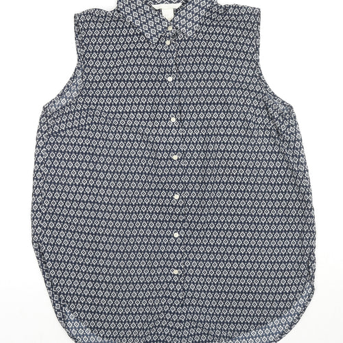 H&M Womens Black Geometric Polyester Basic Button-Up Size 8 Collared