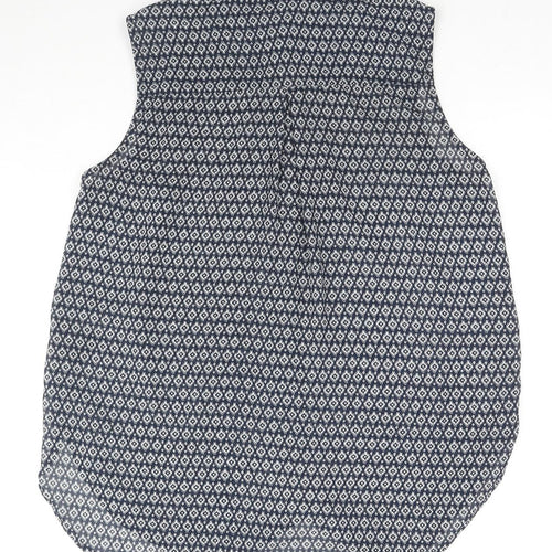 H&M Womens Black Geometric Polyester Basic Button-Up Size 8 Collared