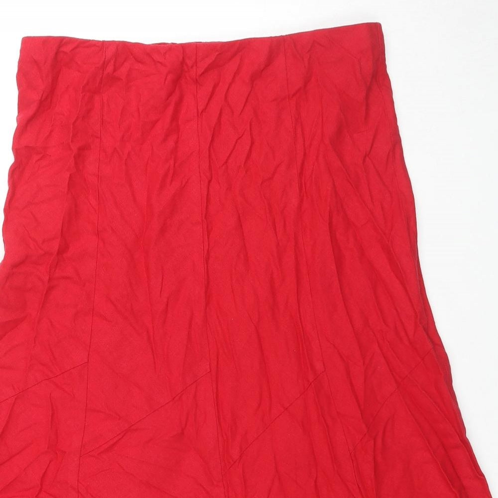 Marks and Spencer Womens Red Linen A-Line Skirt Size 14
